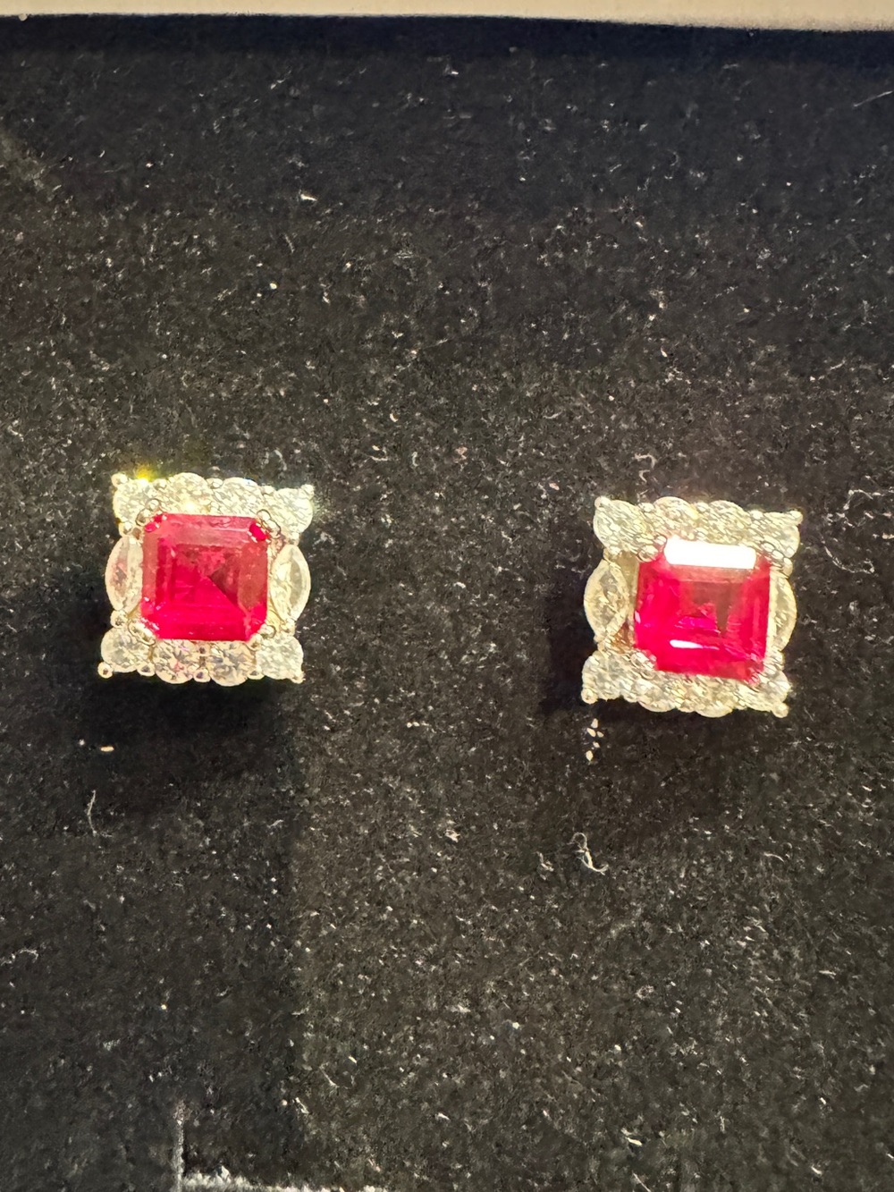 RUBY 925 Sterling silver Square Halo Stud Earrings - Elegant Women's Jewelry